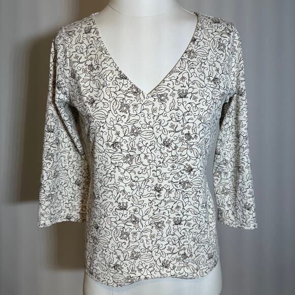 The Limited Stretch Ivory Floral V-Neck 3/4 Sleeve Blouse Womens Size Medium M - Picture 1 of 11